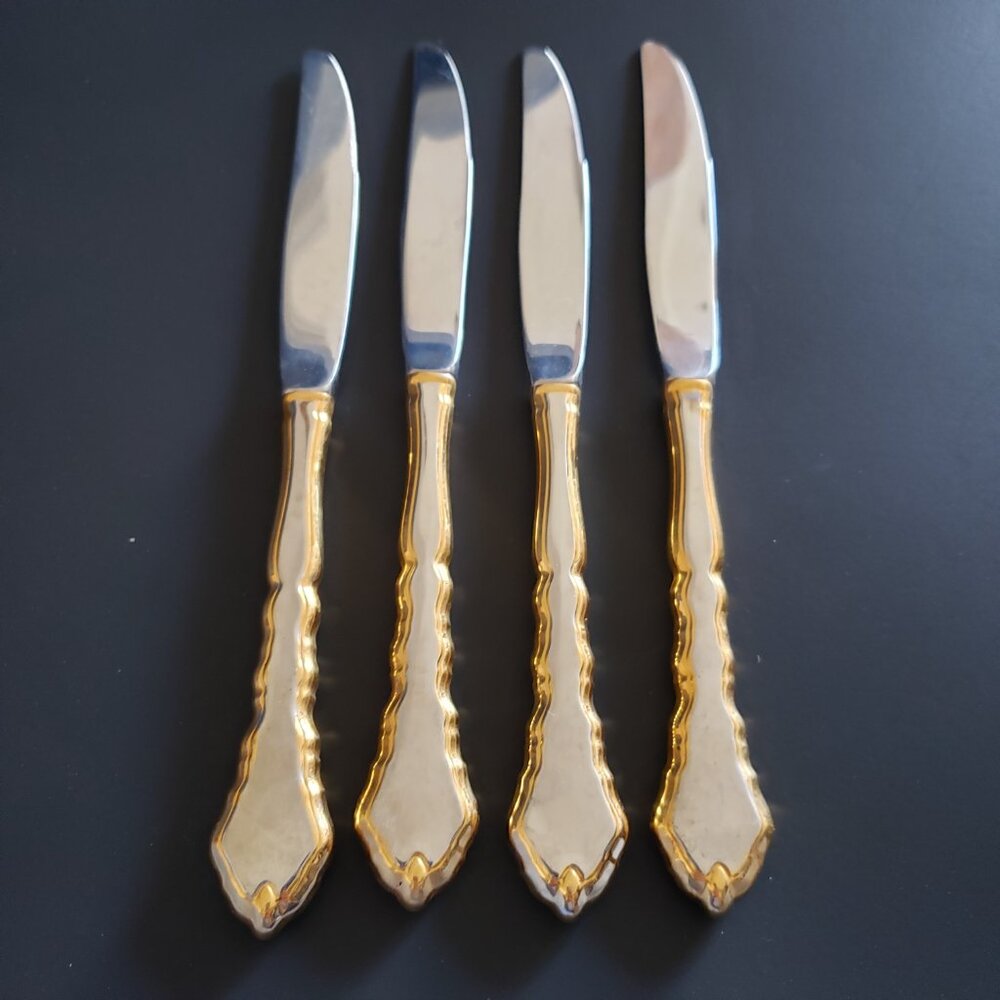 4pc Oneida GOLDEN ROYAL CHIPPENDALE Community Stainless Flatware Dinner Knife 9"